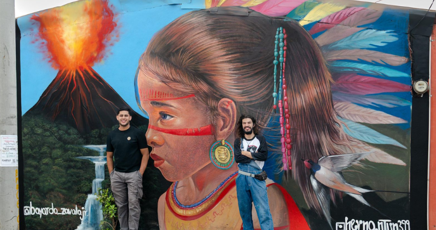 Un mural con identidad cultural. Partiendo de la fotografía de una niña nicaragüense, los artistas se inspiraron en la historia indígena, el Volcán Mombacho y otros elementos culturales.