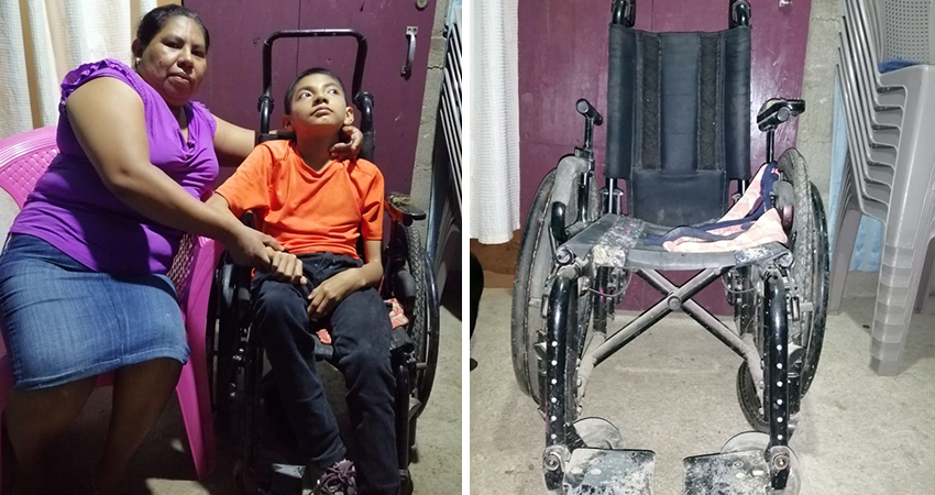 El pequeño Brandon depende de su silla para movilizarse. Fotos: Cortesía