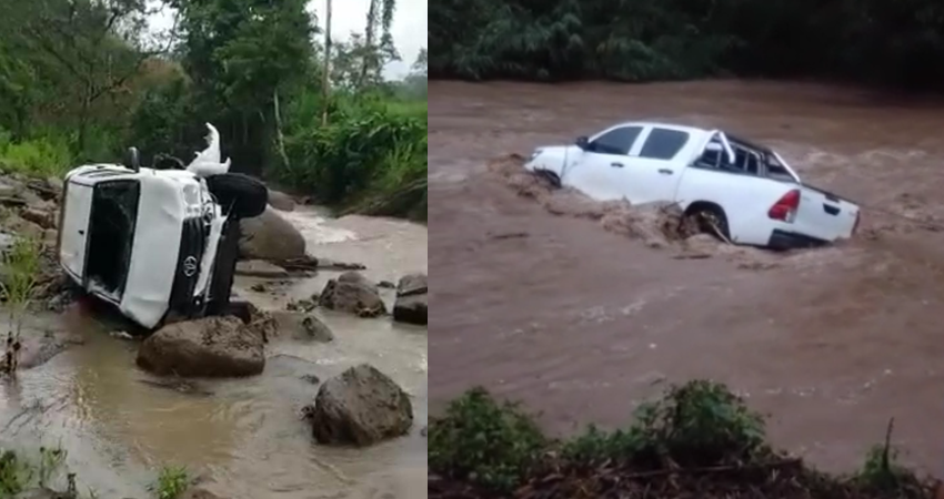 La camioneta terminó arrastrada por la corriente. Foto: Cortesía