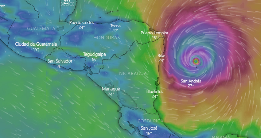 Iota rápidamente se convirtió en Huracán. Foto: Captura de pantalla/Windy Iota rápidamente se convirtió en Huracán. Foto: Captura de pantalla/Windy